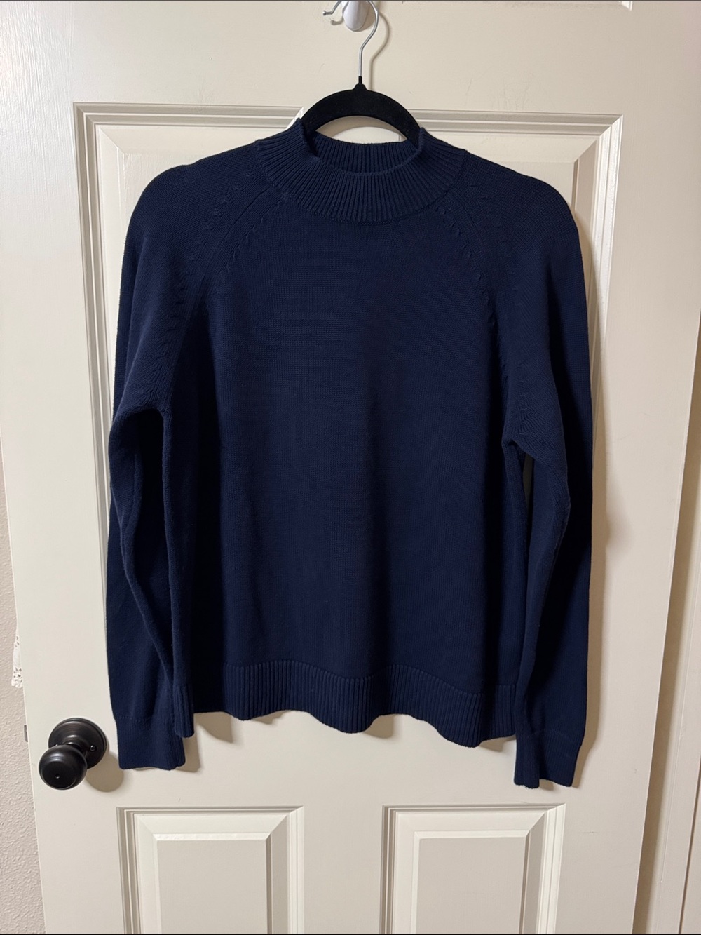 Quince Women's Navy 100% Organic Cotton Mock Neck Sweater